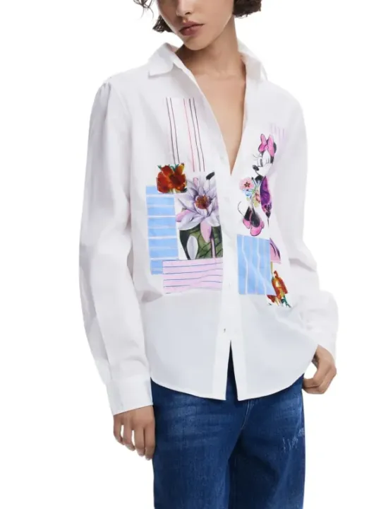 Bunte Baumwollbluse mit V-Ausschnitt