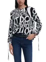 Desigual Bluse schwarz weiß Schriftzug