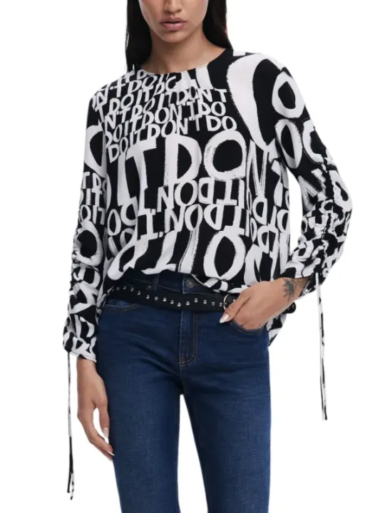 Desigual Bluse schwarz weiß Schriftzug