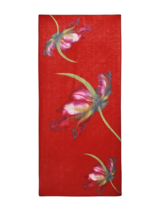 Roter Schal mit Tulpenmuster