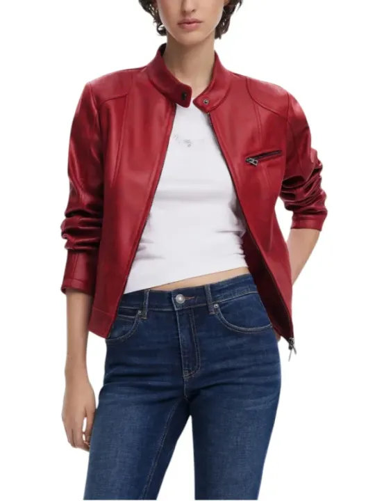 Roter Desigual Leder Cropped Blazer