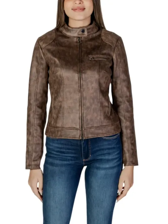 Dunkle braune Desigual Lederjacke