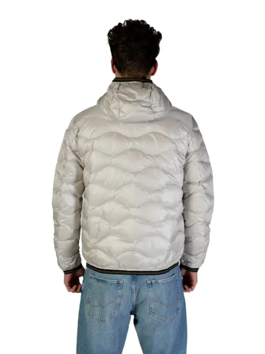 Weiße Blauer Daunenjacke mit Kapuze