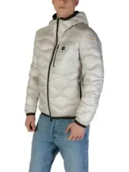 Weiße gesteppte blaue Pufferjacke