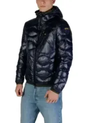Navy blaue gesteppte Herrenjacke mit Kapuze