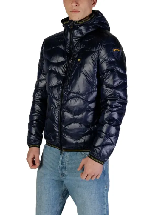 Navy blaue gesteppte Herrenjacke mit Kapuze
