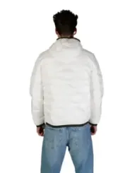 Weiß gesteppte blaue Herrenjacke hinten