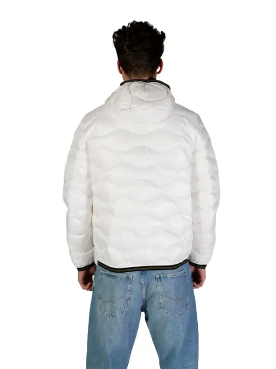 Weiß gesteppte blaue Herrenjacke hinten