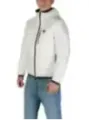 Weiße gesteppte blaue Pufferjacke mit Kapuze