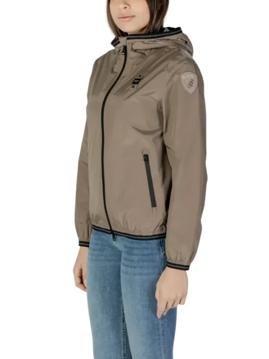 Taupe blauer Windbreakerjacke mit Kapuze