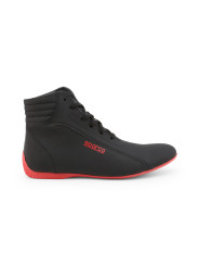 Schwarze rote Sparco Rennstiefel