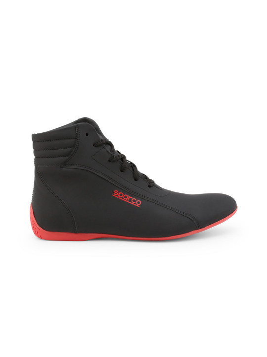 Schwarze rote Sparco Rennstiefel