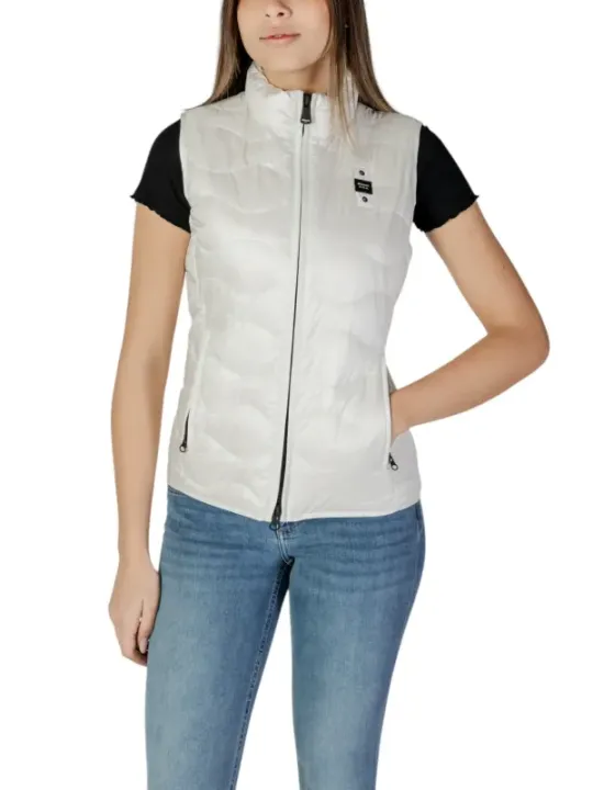 Weiße Damen Blauer Pufferweste