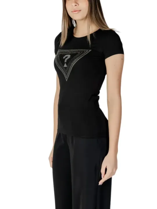 Guess Logo T-Shirt schwarzes Damenoberteil