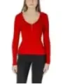 Roter V-Ausschnitt Reißverschluss Pullover Damen
