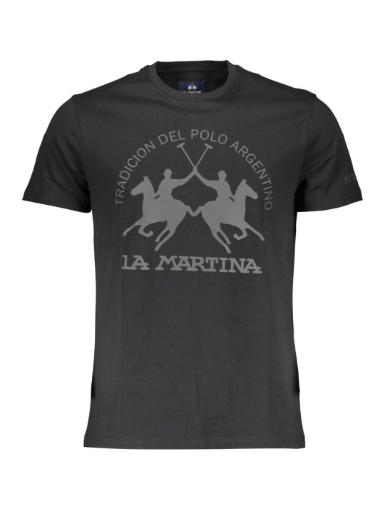 T-Shirts Sleek Black Cotton Tee with Elegant Print 60,00 € 7613431358782 | Planet-Deluxe
