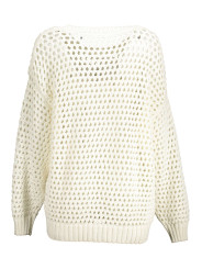 Sweaters Elegant White Perforated Crewneck Sweater 170,00 € 7325706189211 | Planet-Deluxe