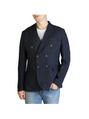 Doppelbrustiger Blazer aus blauem Stoff