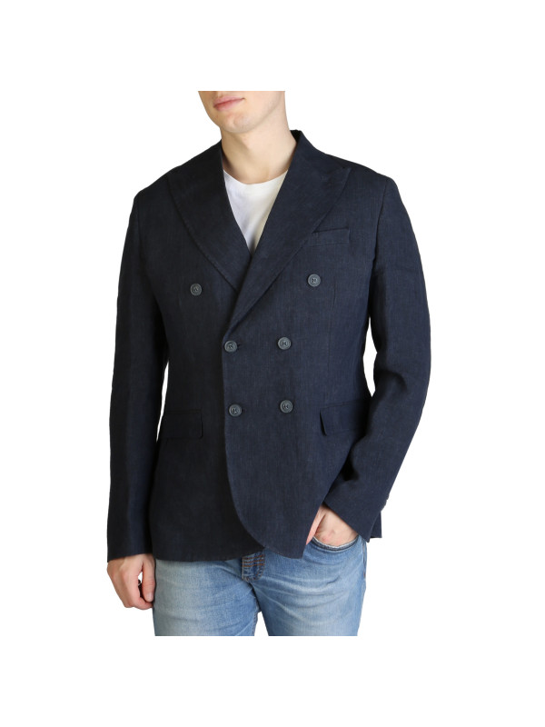Doppelbrustiger Blazer aus blauem Stoff Doppelbrustiger Blazer aus blauem Stoff