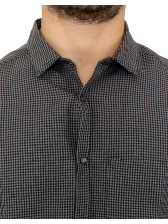 Shirts Chic Gray Checked Casual Linen Blend Shirt 310,00 € 7333413020611 | Planet-Deluxe