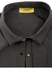 Shirts Chic Gray Checked Casual Linen Blend Shirt 310,00 € 7333413020611 | Planet-Deluxe