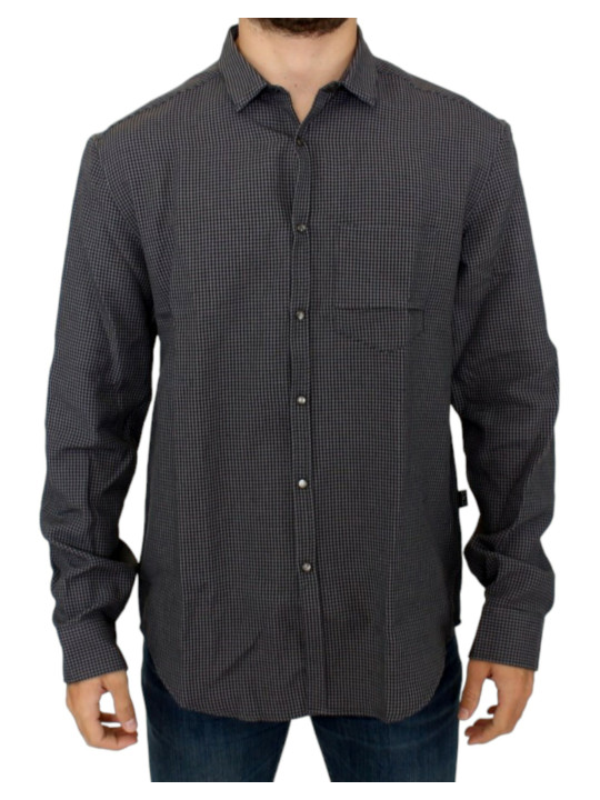 Shirts Chic Gray Checked Casual Linen Blend Shirt 310,00 € 7333413020611 | Planet-Deluxe