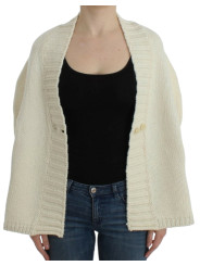 Sweaters Elegant White Knitted Cape-Cardigan Hybrid 270,00 € 8056305729352 | Planet-Deluxe