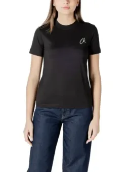 Schwarzes Baumwoll-T-Shirt mit ck-Logo