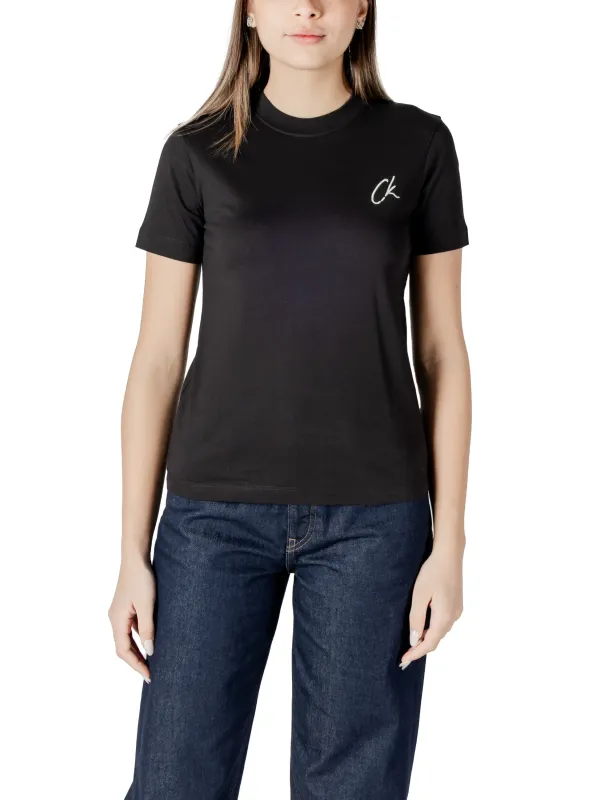 Schwarzes Baumwoll-T-Shirt mit ck-Logo Schwarzes Baumwoll-T-Shirt mit ck-Logo