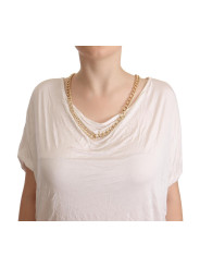 Tops & T-Shirts Elegant White Gold Chain T-Shirt Top 150,00 € 7333413044044 | Planet-Deluxe