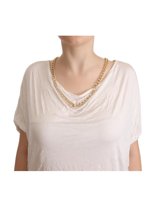 Tops & T-Shirts Elegant White Gold Chain T-Shirt Top 150,00 € 7333413044044 | Planet-Deluxe