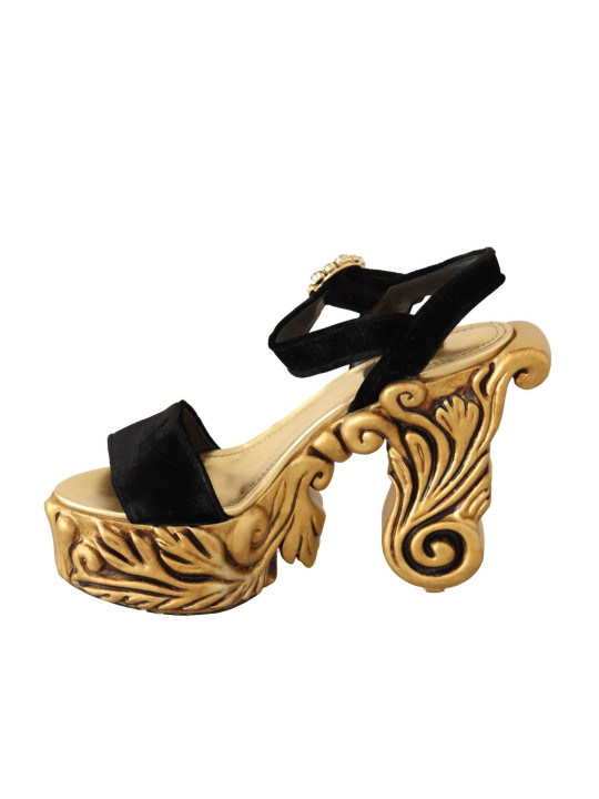 Sandals Baroque Velvet Heels in Black and Gold 3.500,00 € 8050246186732 | Planet-Deluxe