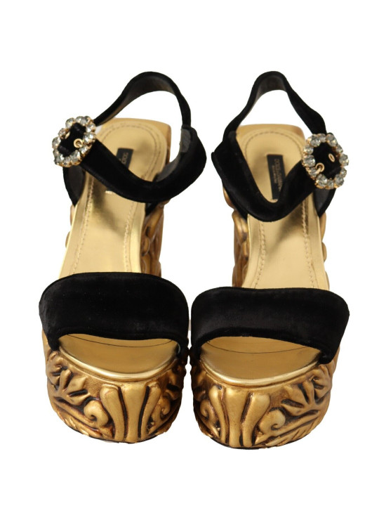 Sandals Baroque Velvet Heels in Black and Gold 3.500,00 € 8050246186732 | Planet-Deluxe