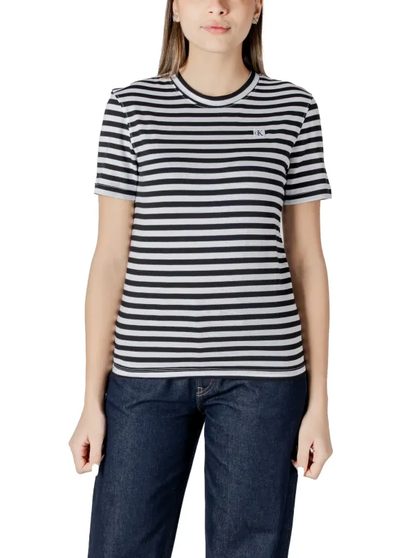Gestreifte Damen-Baumwoll-T-Shirt von Calvin Klein Gestreifte Damen-Baumwoll-T-Shirt von Calvin Klein