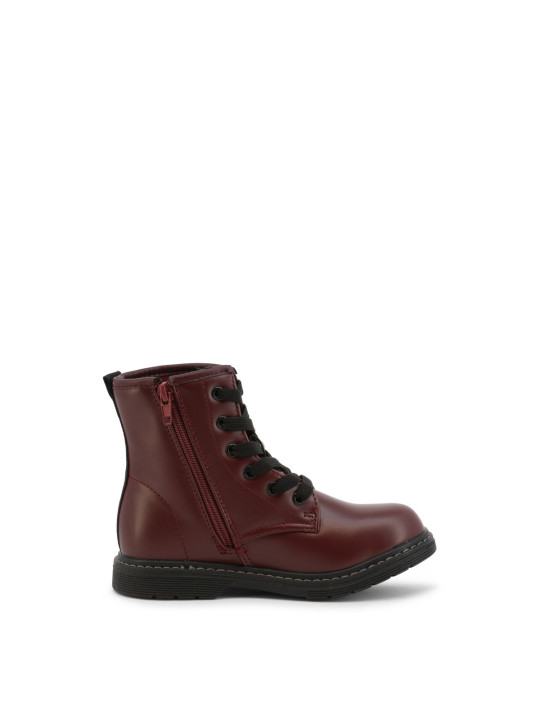 Burgunderfarbene Leder-Ankle-Boots mit Schnürsenkeln