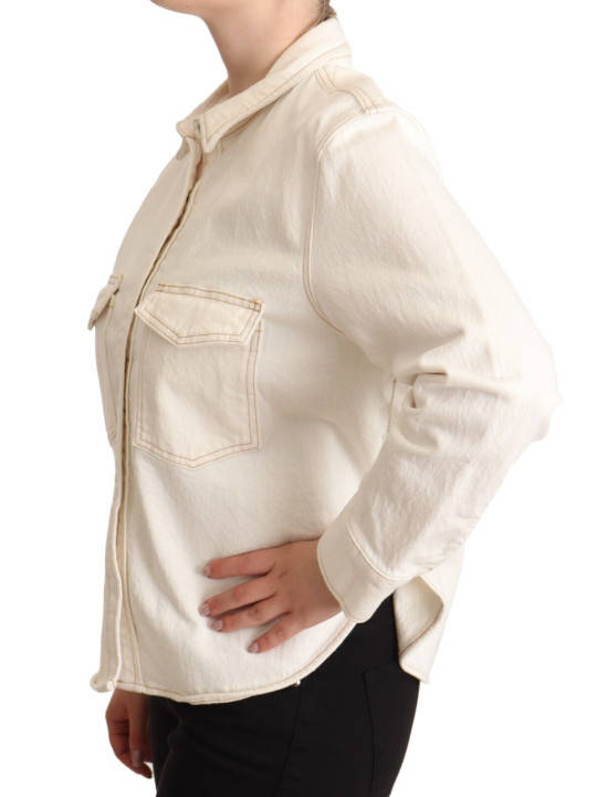 Tops & T-Shirts Elegant White Long Sleeve Collared Polo Top 100,00 € 5400898465410 | Planet-Deluxe