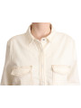 Tops & T-Shirts Elegant White Long Sleeve Collared Polo Top 100,00 € 5400898465410 | Planet-Deluxe