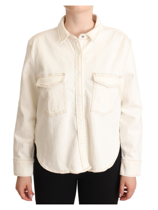 Tops & T-Shirts Elegant White Long Sleeve Collared Polo Top 100,00 € 5400898465410 | Planet-Deluxe