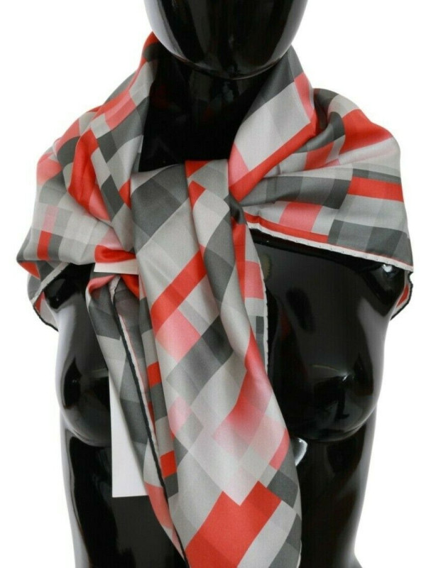 Scarves Elegant Silk Checkered Scarf in Gray and Red 150,00 € 7333413046017 | Planet-Deluxe