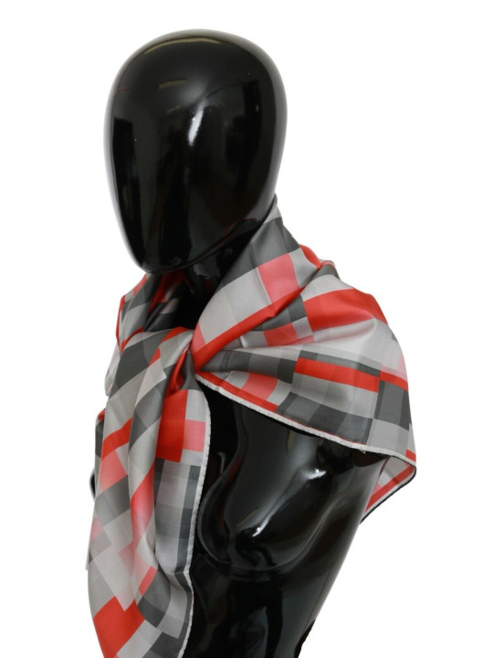 Scarves Elegant Silk Checkered Scarf in Gray and Red 150,00 € 7333413046017 | Planet-Deluxe