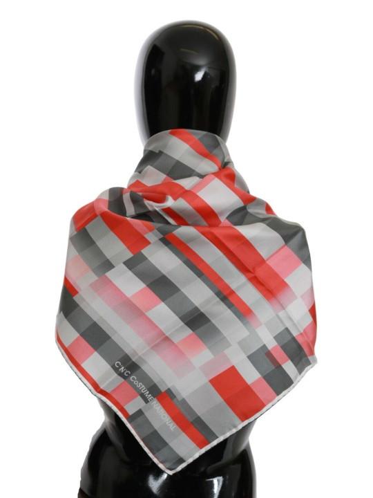 Scarves Elegant Silk Checkered Scarf in Gray and Red 150,00 € 7333413046017 | Planet-Deluxe