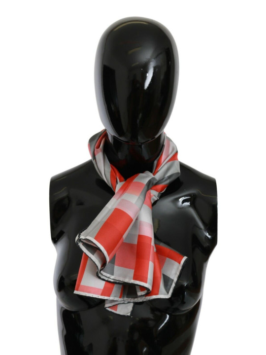 Scarves Elegant Silk Checkered Scarf in Gray and Red 150,00 € 7333413046017 | Planet-Deluxe