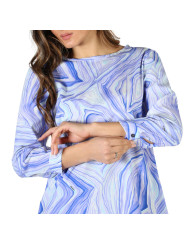Blau gemarbelte Damen Langarmbluse