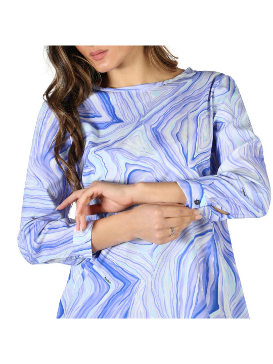 Blau gemarbelte Damen Langarmbluse