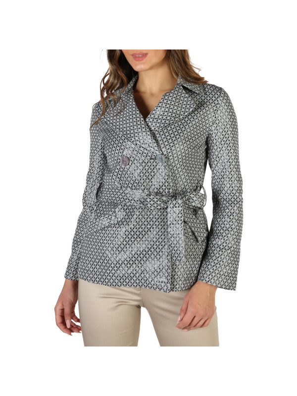 Graue und schwarze Damenjacke mit Gürtel Graue und schwarze Damenjacke mit Gürtel