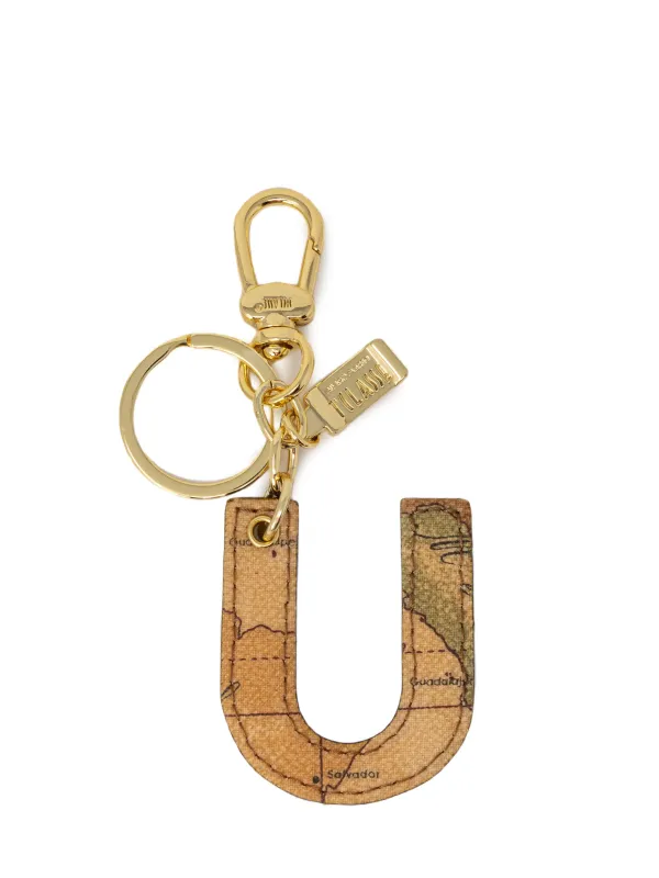 Goldener Schlüsselanhänger mit Weltkarte-Buchstabe U Goldener Schlüsselanhänger mit Weltkarte-Buchstabe U