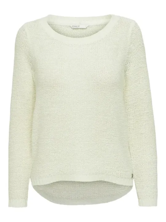 Cremefarbener Strickpullover mit Bootausschnitt