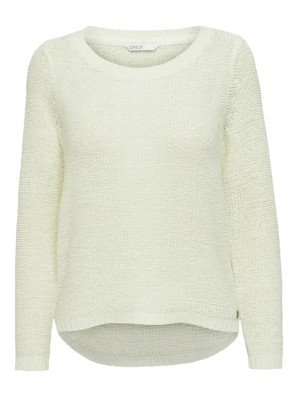 Cremefarbener Strickpullover mit Bootausschnitt Cremefarbener Strickpullover mit Bootausschnitt