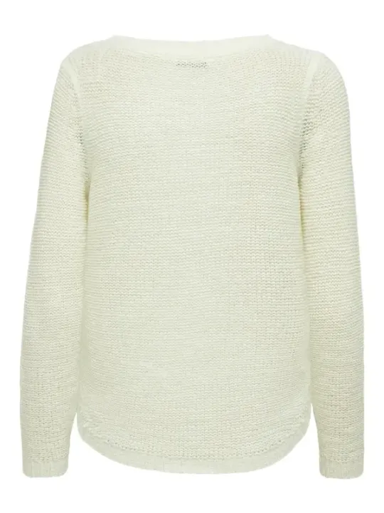 Weicher, cremefarbener Strickpullover mit Rundhals.