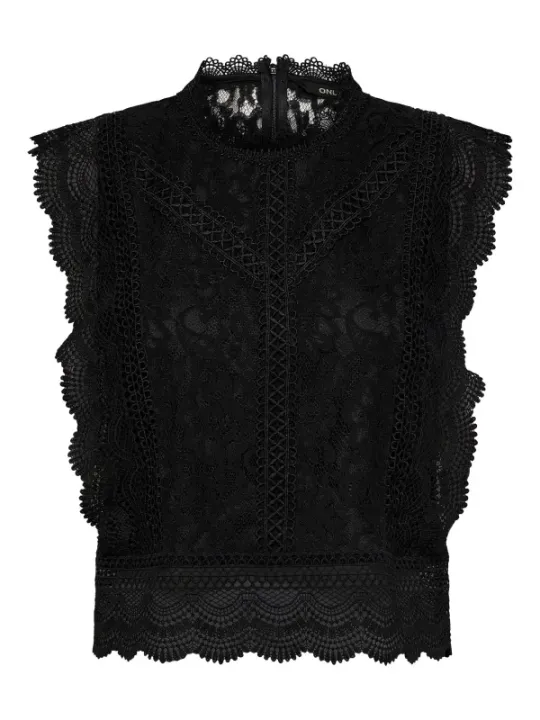 Schwarzes Spitzen-Tanktop mit Saum